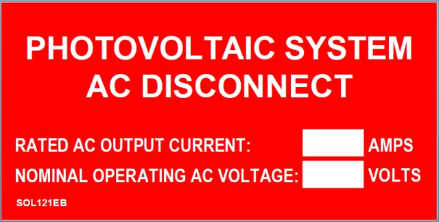 2" X 4" Engraved Solar Placard - "PHOTOVOLTAIC SYSTEM AC DISCONNECT, CURRENT / VOLTAGE....."